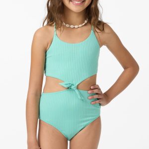 Girl's Shorebreak Rib Knot Front One-Piece